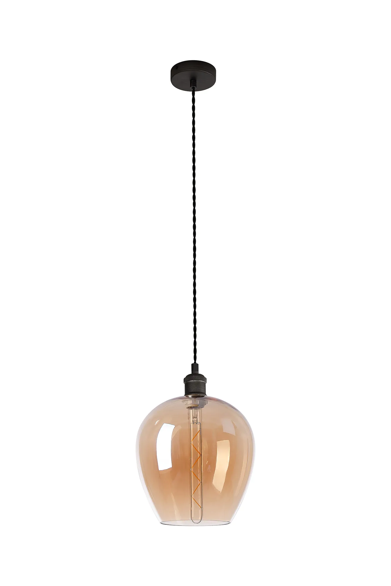 Cawdor Single Pendant, 1 Light E27, Pewter/Dark Grey/Amber Wine Glass DK1111  Deco Cawdor